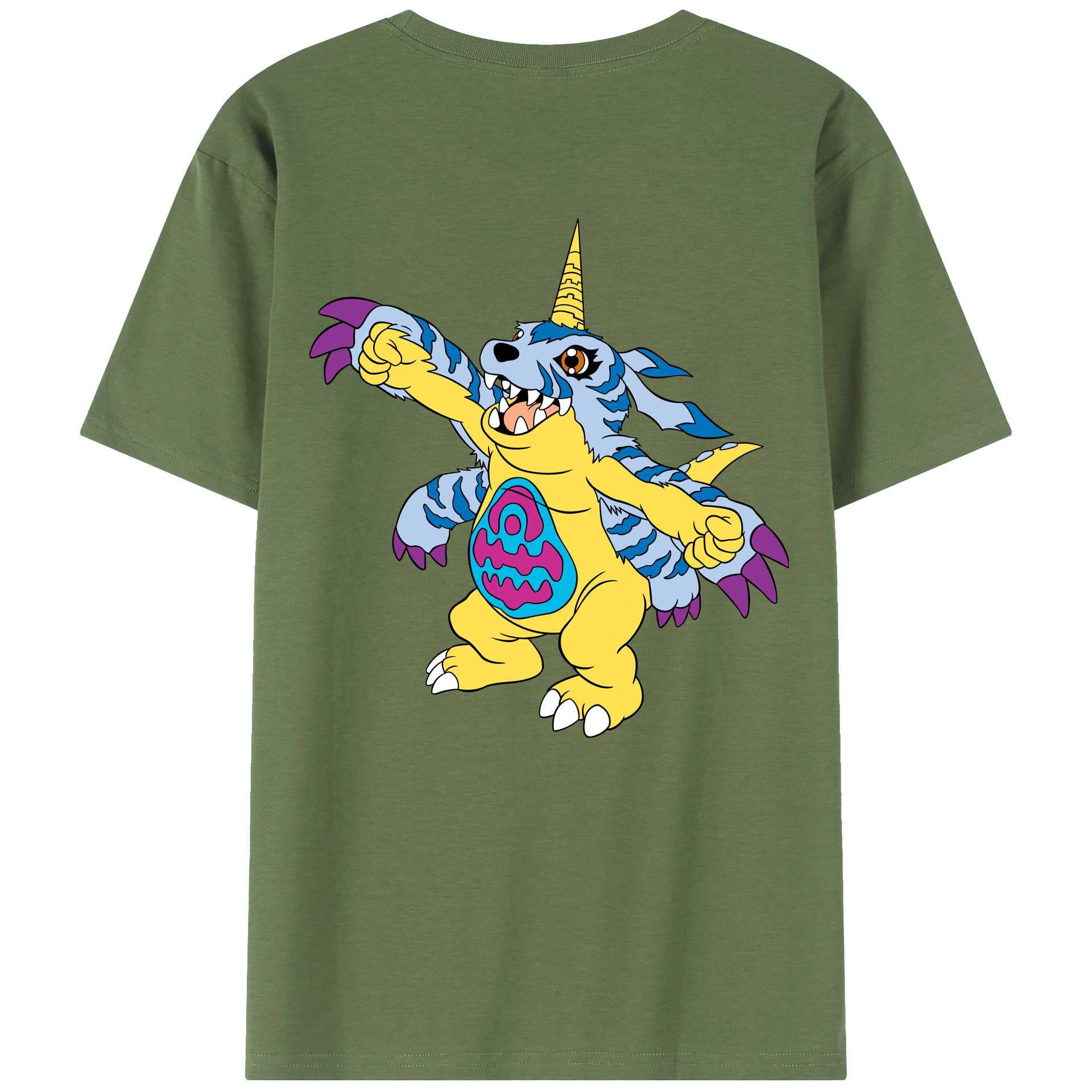 （画像用） Digimon デジタルモンスター/デジモン 綿100％ メンズ半袖Tシャツ（バックプリント） 通気性